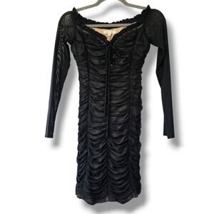 Honey Punch Whimsygoth dress Mini Size S Y2K black Mesh Ruched Goth Corset Lace